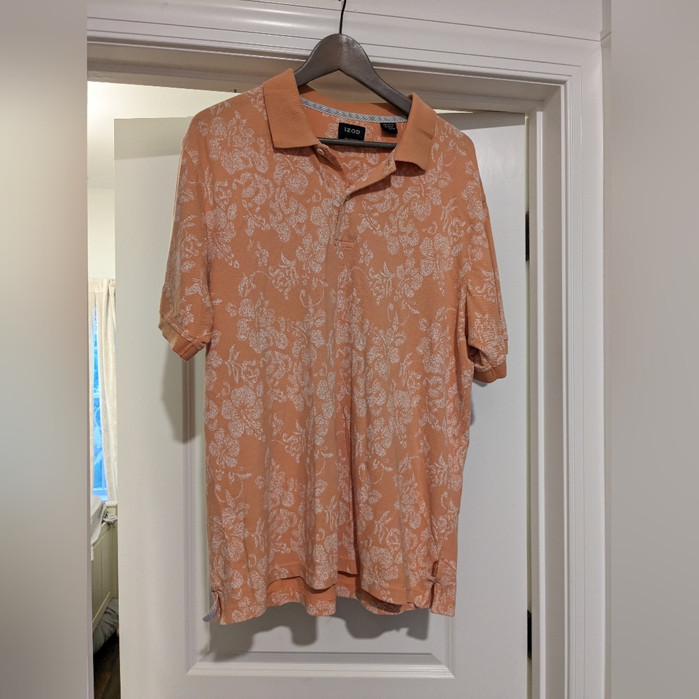 Izod mens Hawaiian tropical print shirt polo large